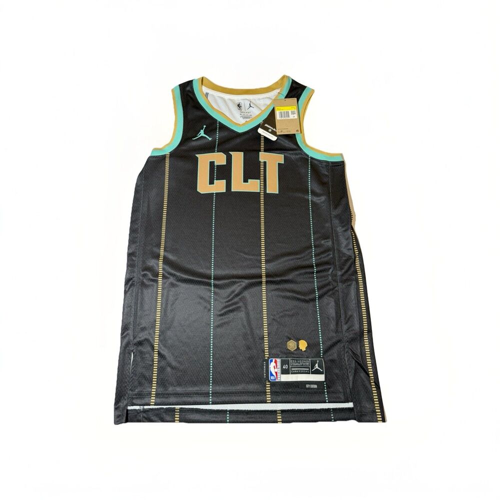 NWT Jordan Charlotte Hornets CLT City Edition NBA Jersey Black Men’s Small 40
